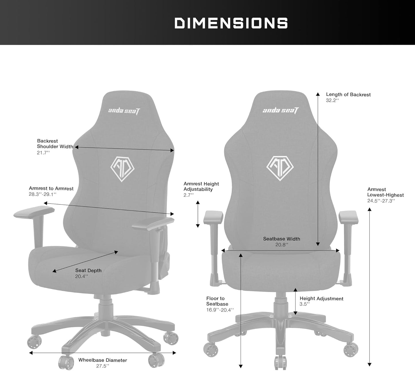 Anda Seat Phantom 3 PVC Leather Gaming Chairs for Adults - Large Wide Seat Gamer Chair with Lumbar Support, Comfortable Premium Video Game Seats with Headrest - Black Gaming Seat with Cushion