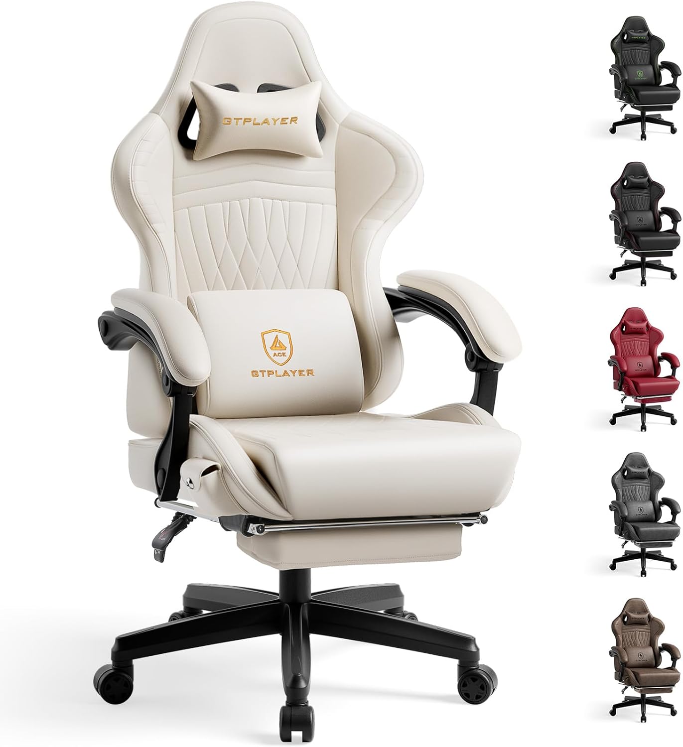 GTPLAYER Gaming Chair with Speakers, Video Game Chairs with Footrest, PC Gamer Chairs for Adults - Padded High Back Ergonomic Reclining Silla Gamer, Linkage Armrest, Ace Pro, Pink (Velvet)