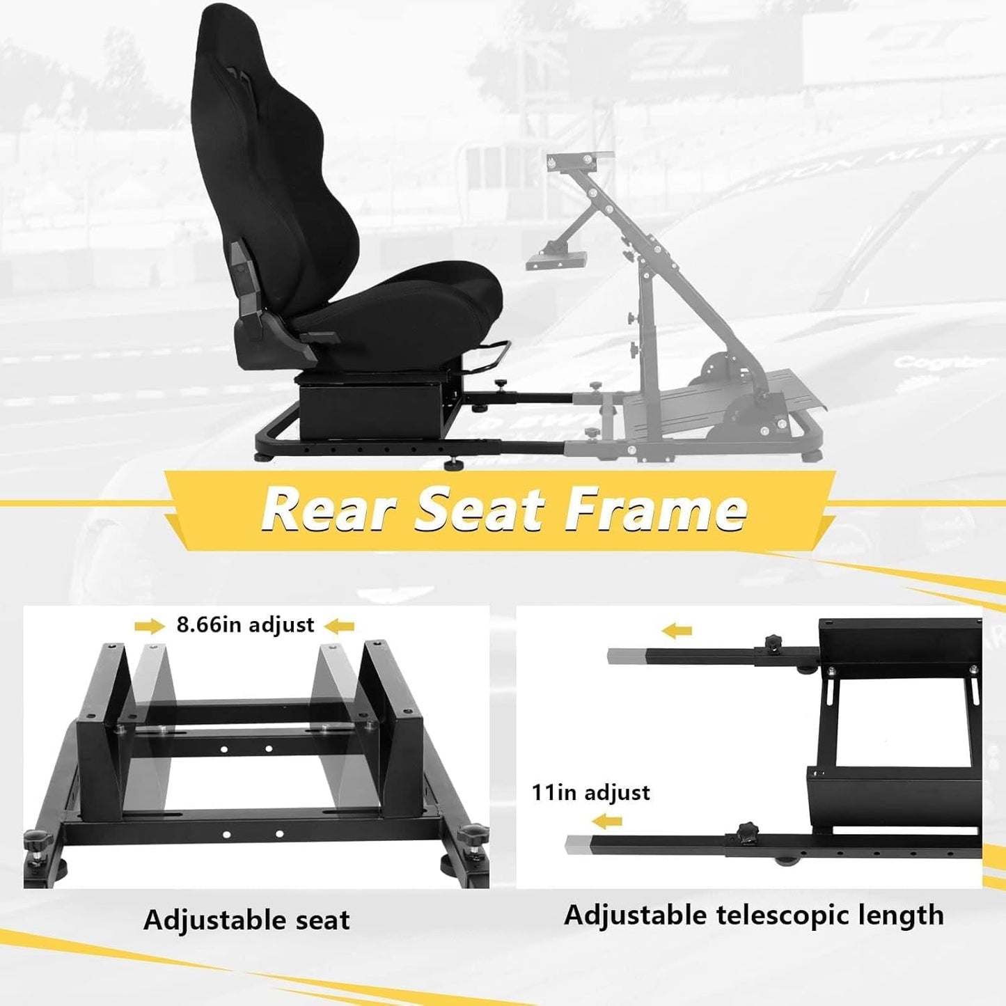Marada Racing Simulator Cockpit Seat with Black Seat and Bolts Suitable Adjustable Portable Sim Gaming Frame Stand Real Driving & Flying Simulation Split Cockpit