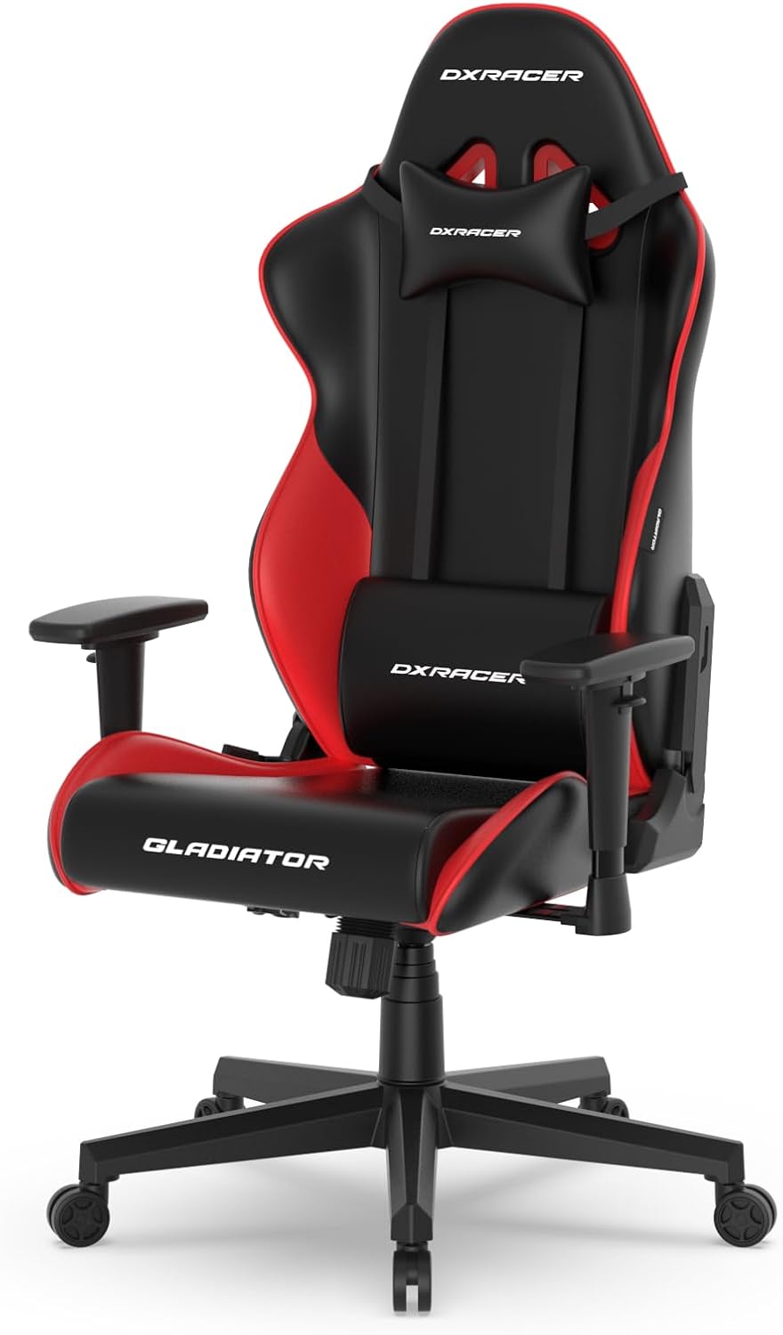 DXRacer Gladiator Series L Gaming Chair - Reclining, Ergonomic & Comfortable Computer Chair with 3D Armrest, Wide Seat Base & Headrest Pillow Faux Leather Black & Red