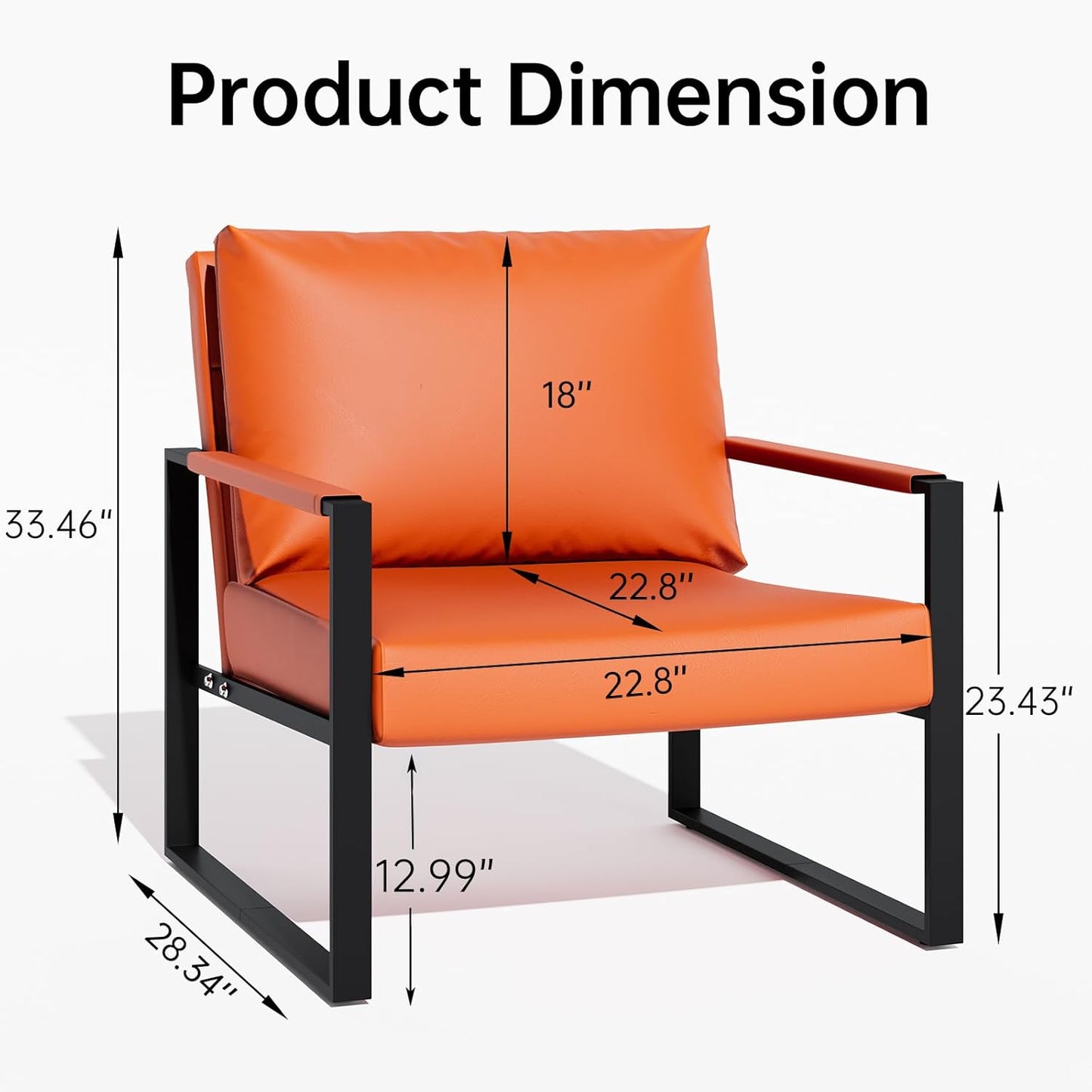 Recaceik Modern Accent Chair Set of 2, Arm Chairs Faux PU Leather Single Large Upholstered Sofa Chair,Ergonomic Lounge Living Room Chair for Bedroom Waiting Room Office Apartment Small Space,Orange