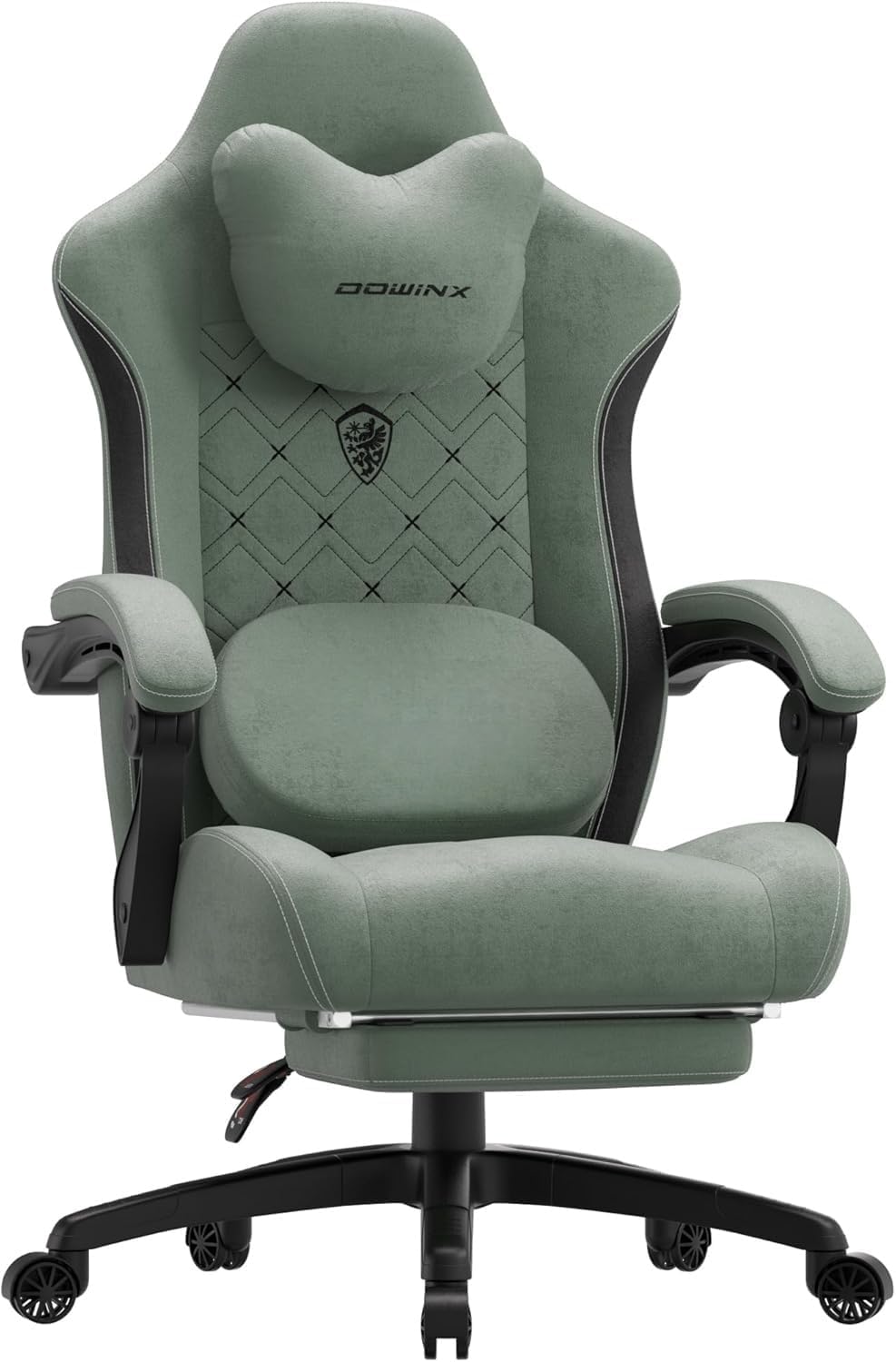 Dowinx Gaming Chair with Heated Massage Lumbar Support,Big and Tall Fabric Gaming Chairs for Adults with Footrest, Ergonomic Computer Game Chair with Poket Spring Cushions, 350lbs, Black