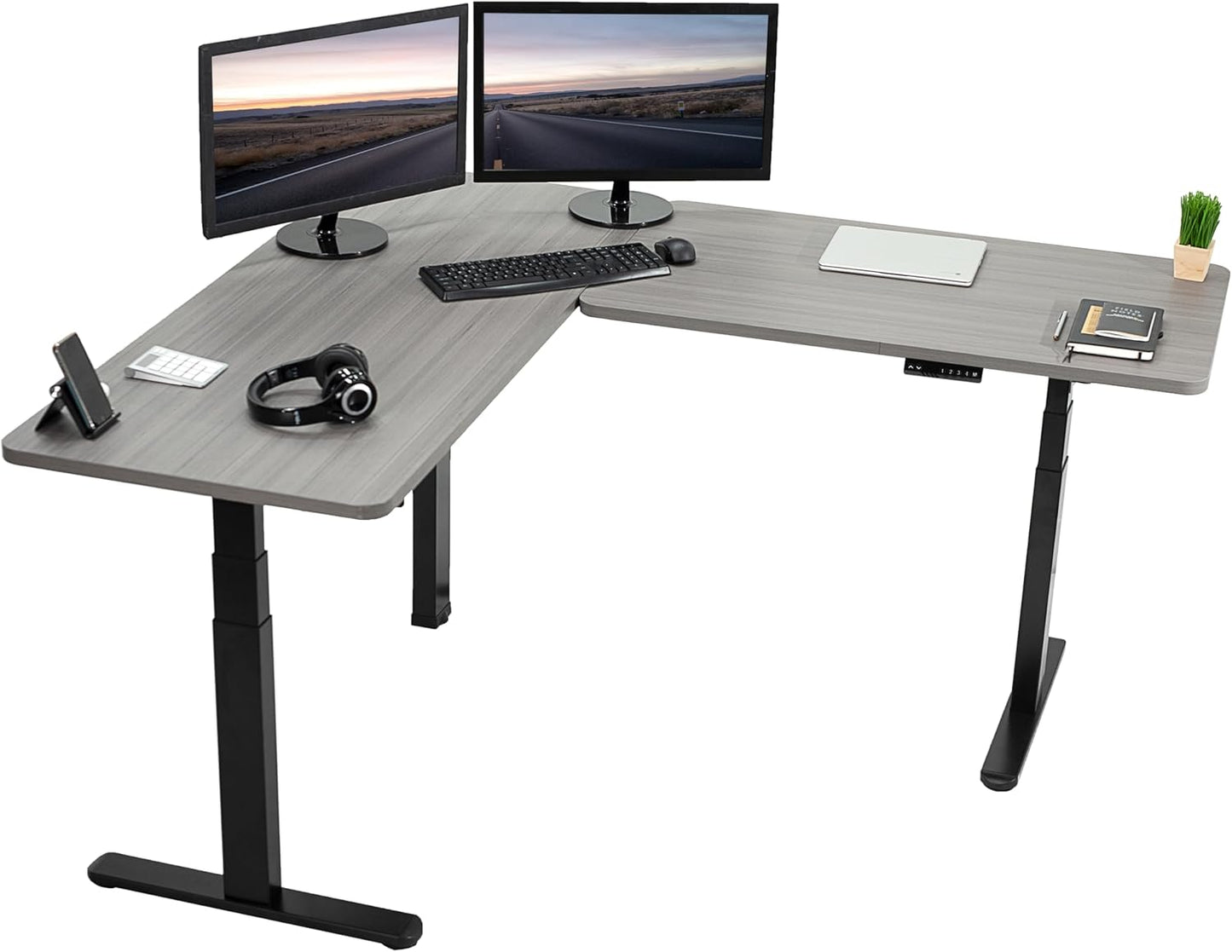 VIVO Electric 78 x 55 inch Square Corner Memory L Shaped Stand Up Desk, White Table Top, White Frame, Corner Height Adjustable Workstation, 3E-S Series, DESK-KIT-3E5SW