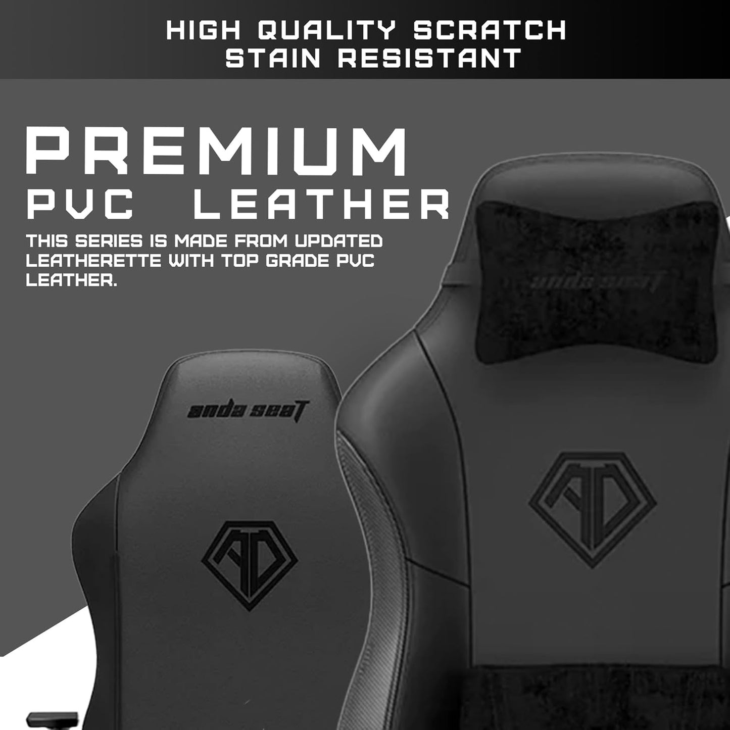 Anda Seat Phantom 3 PVC Leather Gaming Chairs for Adults - Large Wide Seat Gamer Chair with Lumbar Support, Comfortable Premium Video Game Seats with Headrest - Black Gaming Seat with Cushion