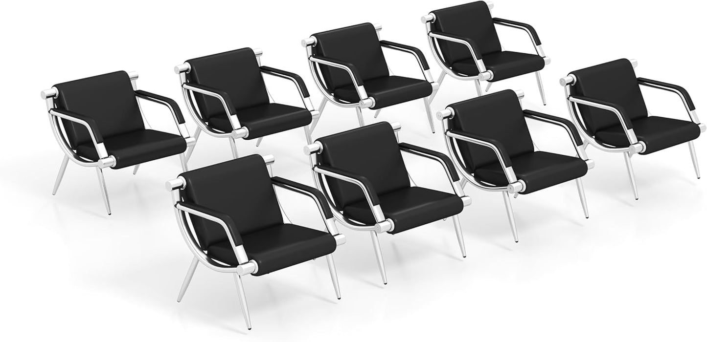 Kinsuite 3-Seat Office Reception Waiting Room Chairs - Guest & Reception Chairs for Salon Barber Bench Airport Bank Hall Visitor Guest Black PU Leather Office Sofa, Black