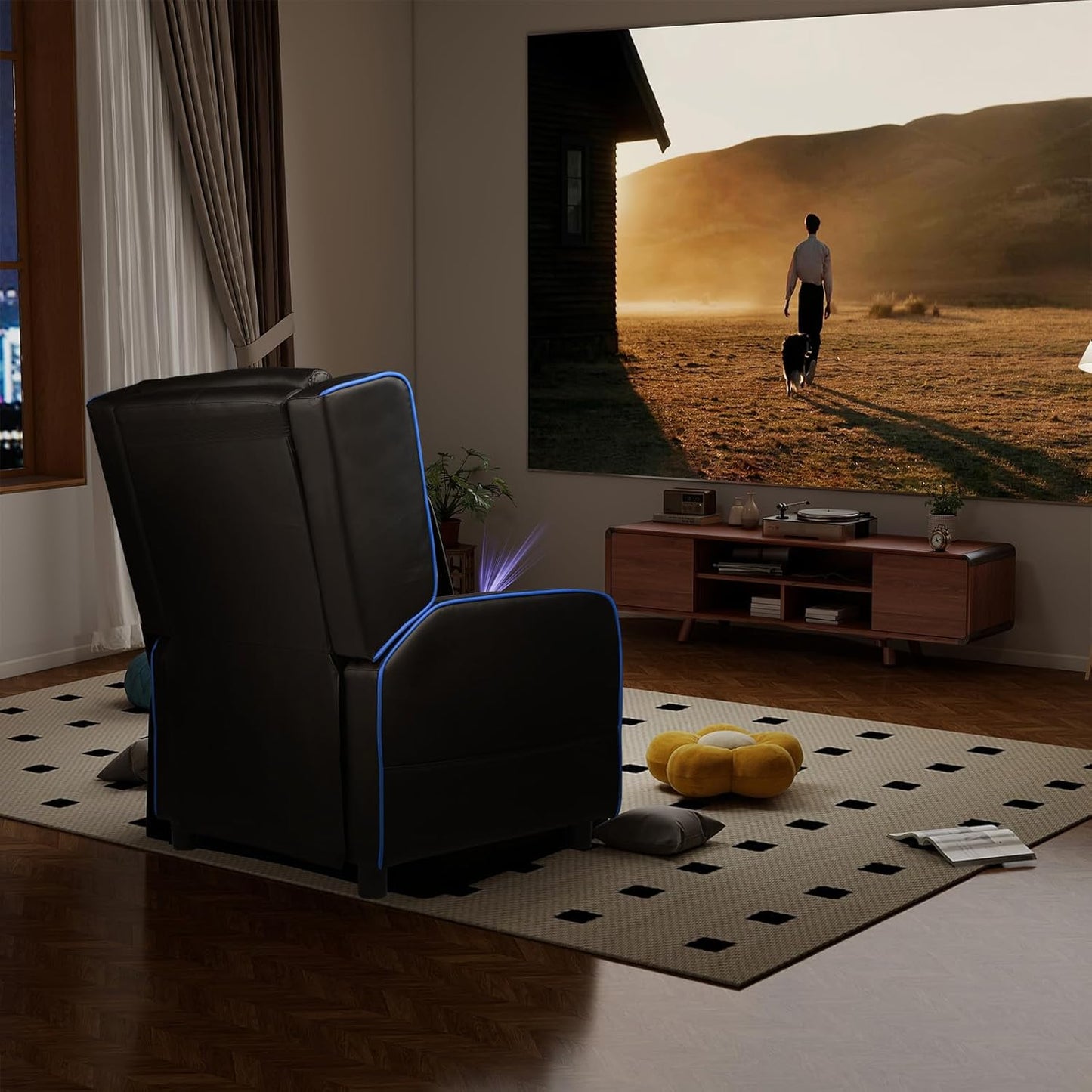 GTRACING Gaming Recliner Chair for Living Room Racing Style Single PU Leather Gaming Sofa for Adults Modern Game Recliners Ergonomic Comfortable Home Theater Seating, Blue