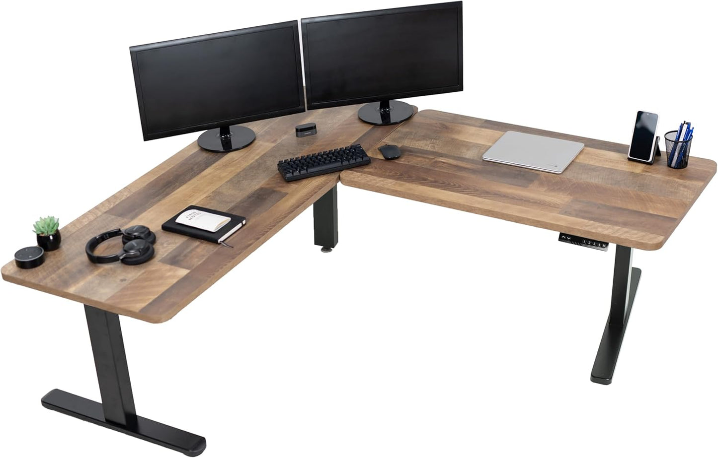 VIVO Electric 78 x 55 inch Square Corner Memory L Shaped Stand Up Desk, White Table Top, White Frame, Corner Height Adjustable Workstation, 3E-S Series, DESK-KIT-3E5SW