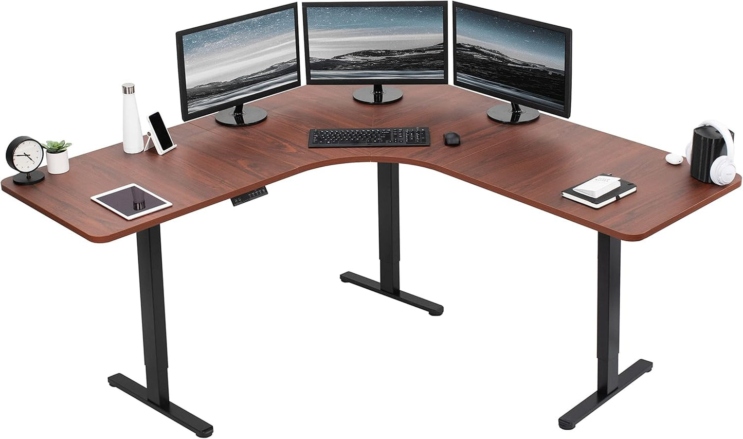 VIVO Electric Height Adjustable 71 x 71 inch Curved Corner Stand Up Desk, White Table Top, White Frame, Memory Controller, L-Shaped Workstation, E3C Series, DESK-KIT-E3CWW