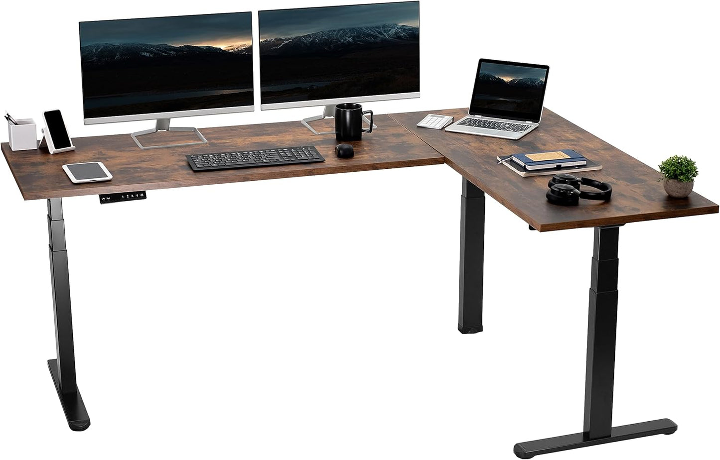 VIVO Electric 78 x 55 inch Square Corner Memory L Shaped Stand Up Desk, White Table Top, White Frame, Corner Height Adjustable Workstation, 3E-S Series, DESK-KIT-3E5SW