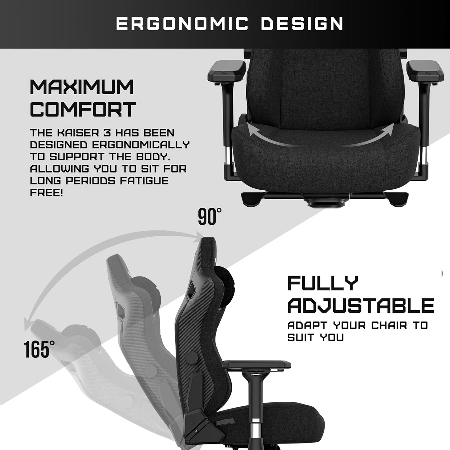 Anda Seat Kaiser 3 XL Gaming Chairs for Adults - Ergonomic Black PVC Leather Gaming Chair with Lumbar Support, Comfortable Office Seat with Neck Support - Heavy Duty Wide Gamer Seat