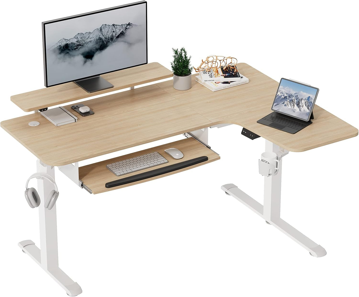 EUREKA ERGONOMIC Standing Desk (61"x43")- L Shaped Desk with Keyboard Tray Adjustable Height Sit Stand Computer Desk Corner Gaming Ergo Desk w Memory Presets, Monitor Stand, LED/USB/Dual Motor, Right