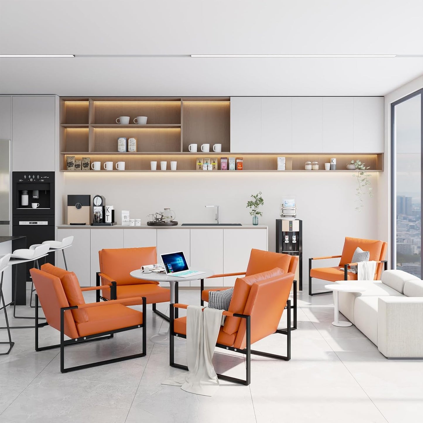 Recaceik Modern Accent Chair Set of 2, Arm Chairs Faux PU Leather Single Large Upholstered Sofa Chair,Ergonomic Lounge Living Room Chair for Bedroom Waiting Room Office Apartment Small Space,Orange