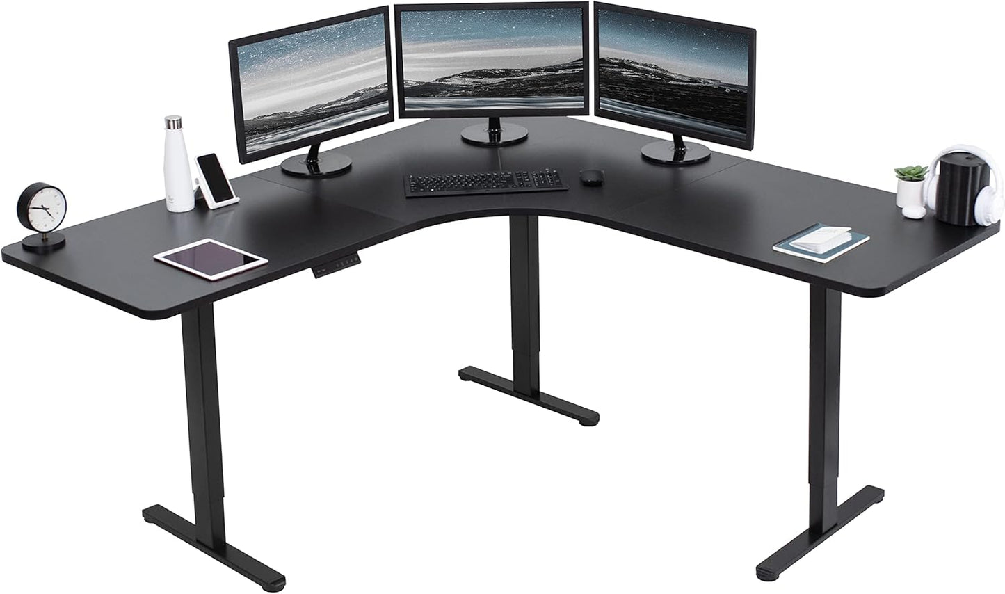 VIVO Electric Height Adjustable 71 x 71 inch Curved Corner Stand Up Desk, White Table Top, White Frame, Memory Controller, L-Shaped Workstation, E3C Series, DESK-KIT-E3CWW