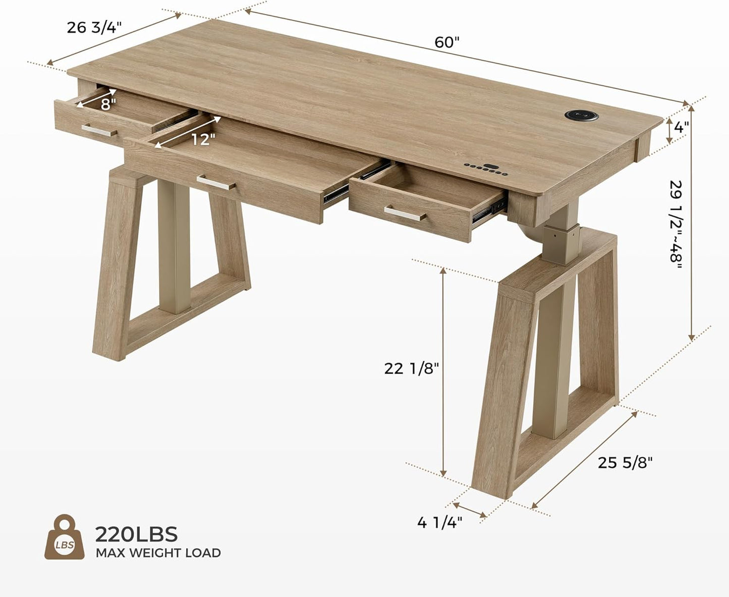 EUREKA ERGONOMIC Standing Desk,60x26 Executive Desk with 3 Drawer Adjustable Height Electric Desk Home Office Computer Desk Modern Workstation with Memory Controller