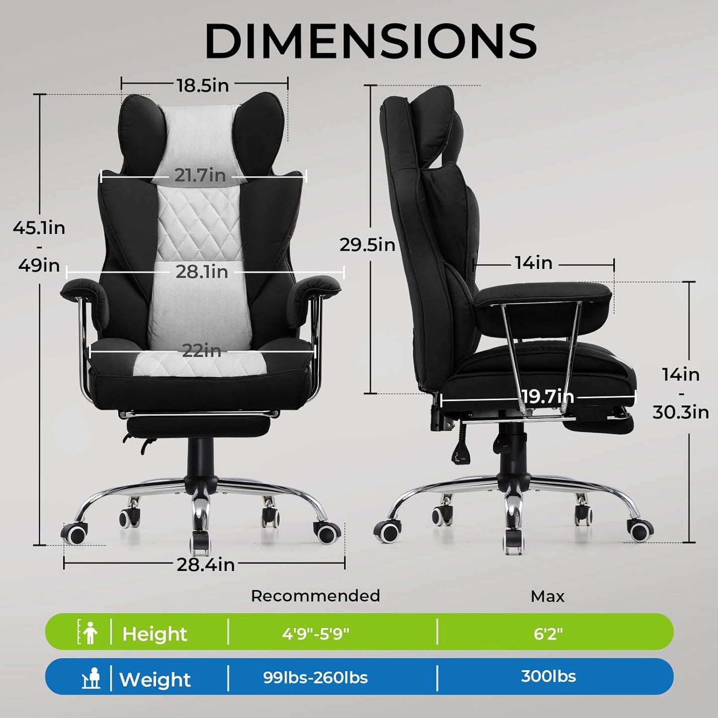 GTRACING Gaming Chair,Office Chair with Pocket Spring Lumbar Support, Ergonomic Comfortable Wide Office Desk Computer Chair with Outward Fixed Soft Armrests and Footrest (Fabric, Black & Gray)