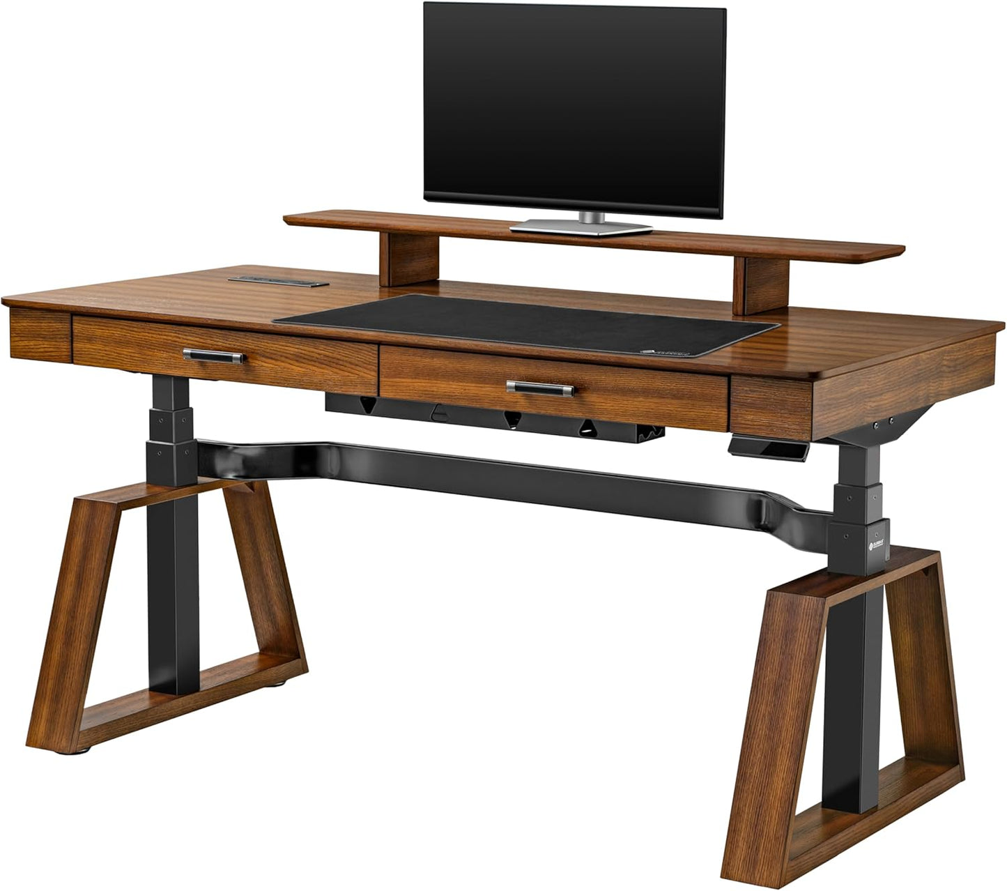 EUREKA ERGONOMIC Ark Standing Desk, 63 inch Executive Desk with Drawers,Modern Trapezoidal Leg Luxury Home Office Computer Desk w Monitor Stand Smart APP Control, Walnut