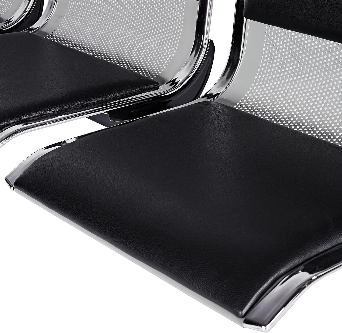 Kinfant 5-Seat Waiting Room Chairs Sofa Furniture - Office Guest Reception Chair with Armrest for Waiting Room Airport Hospital Bank (Black - PU+Mesh)