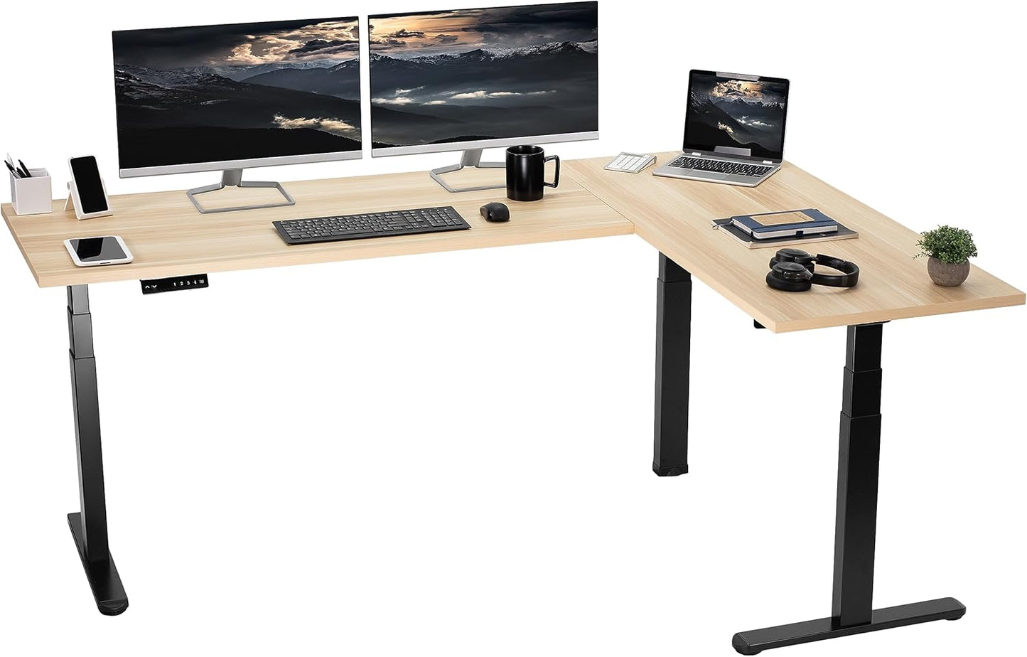 VIVO Electric 78 x 55 inch Square Corner Memory L Shaped Stand Up Desk, White Table Top, White Frame, Corner Height Adjustable Workstation, 3E-S Series, DESK-KIT-3E5SW