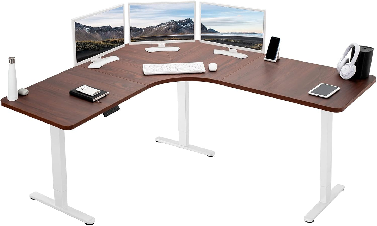 VIVO Electric Height Adjustable 71 x 71 inch Curved Corner Stand Up Desk, White Table Top, White Frame, Memory Controller, L-Shaped Workstation, E3C Series, DESK-KIT-E3CWW