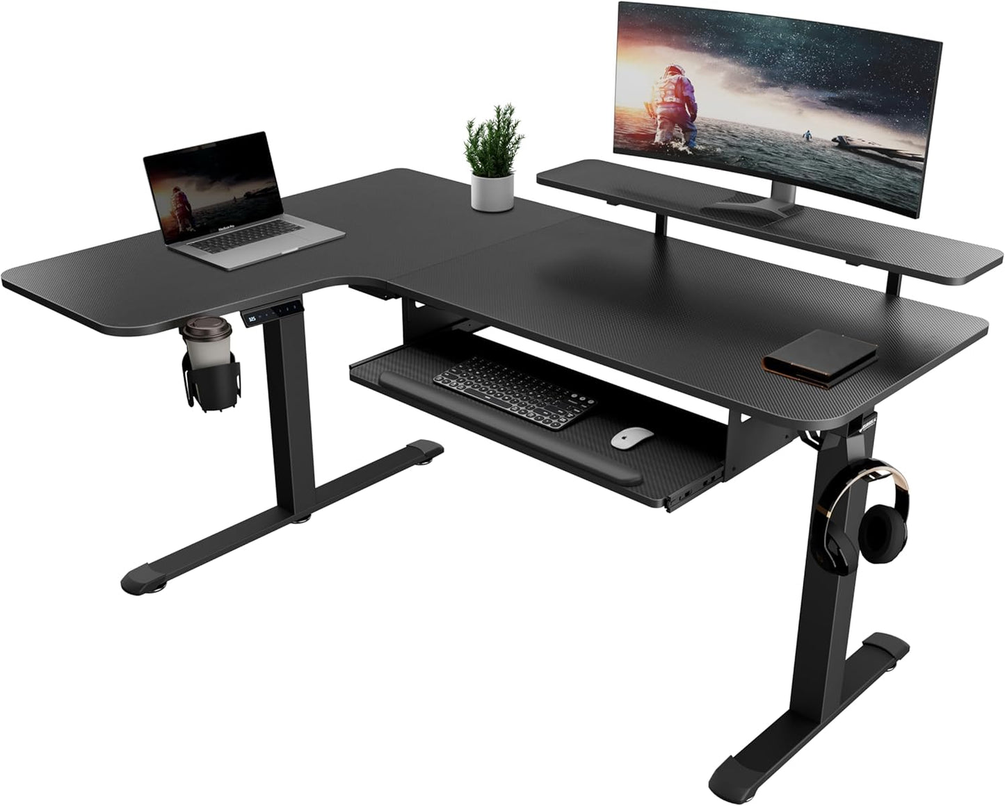 EUREKA ERGONOMIC Standing Desk (61"x43")- L Shaped Desk with Keyboard Tray Adjustable Height Sit Stand Computer Desk Corner Gaming Ergo Desk w Memory Presets, Monitor Stand, LED/USB/Dual Motor, Right