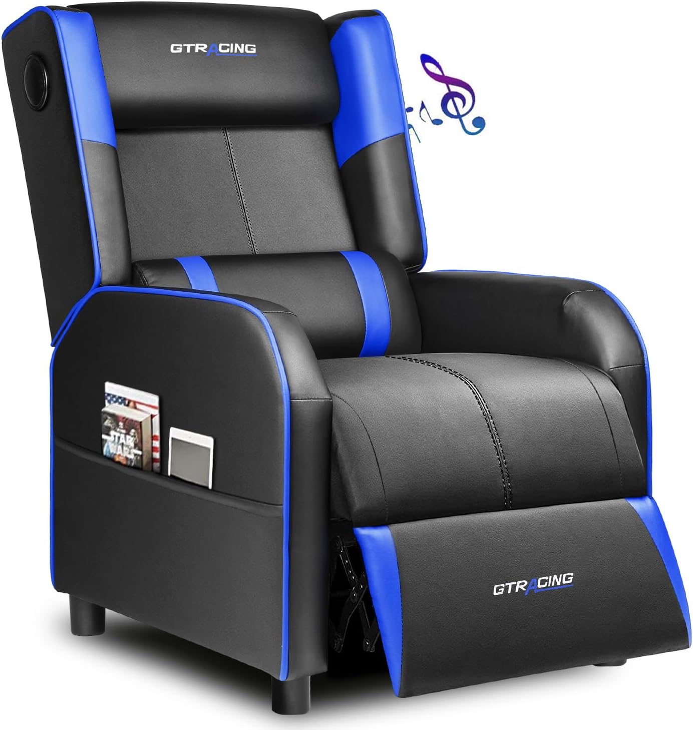 GTRACING Gaming Recliner Chair for Living Room Racing Style Single PU Leather Gaming Sofa for Adults Modern Game Recliners Ergonomic Comfortable Home Theater Seating, Blue
