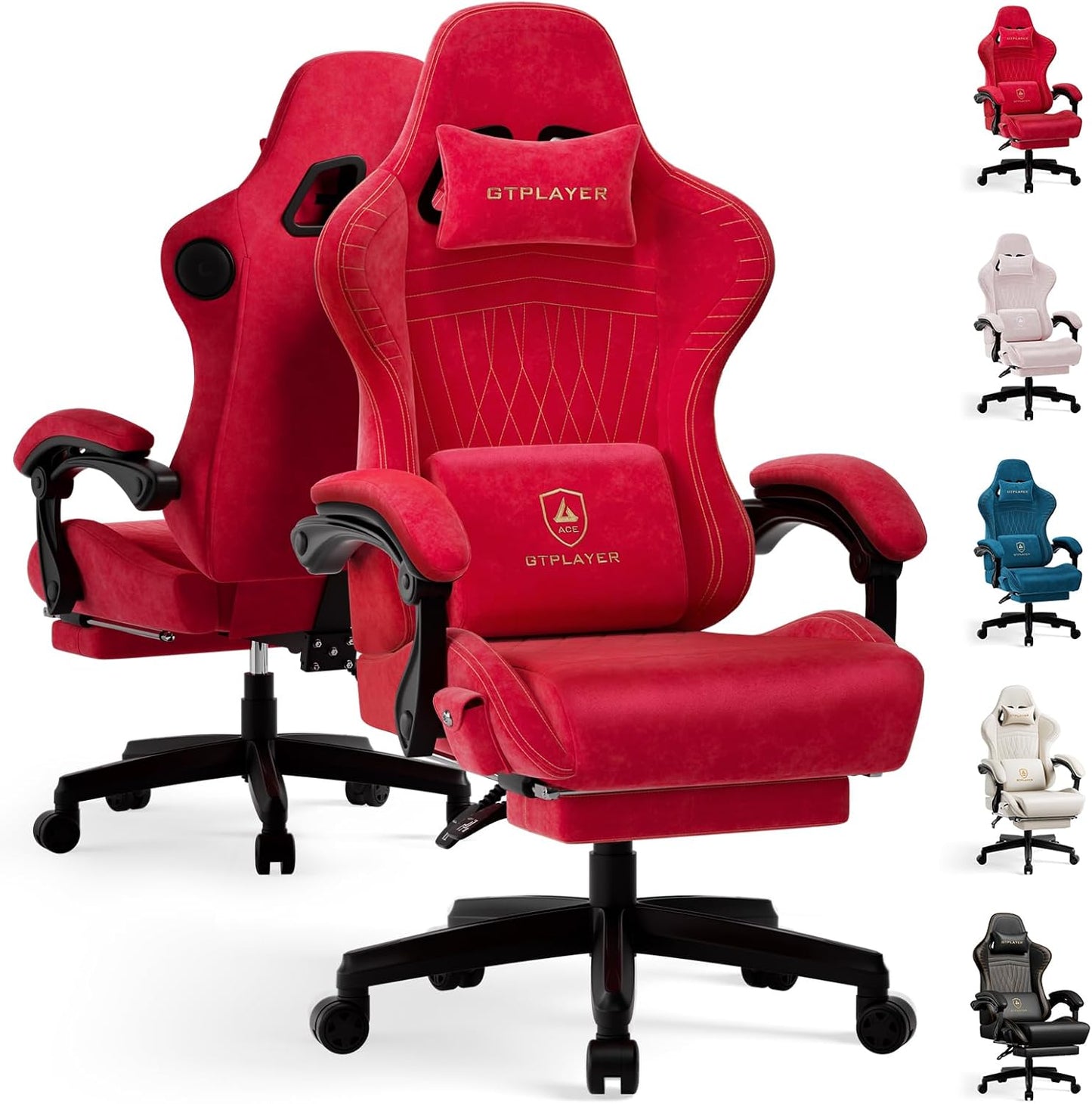 GTPLAYER Gaming Chair with Speakers, Video Game Chairs with Footrest, PC Gamer Chairs for Adults - Padded High Back Ergonomic Reclining Silla Gamer, Linkage Armrest, Ace Pro, Pink (Velvet)