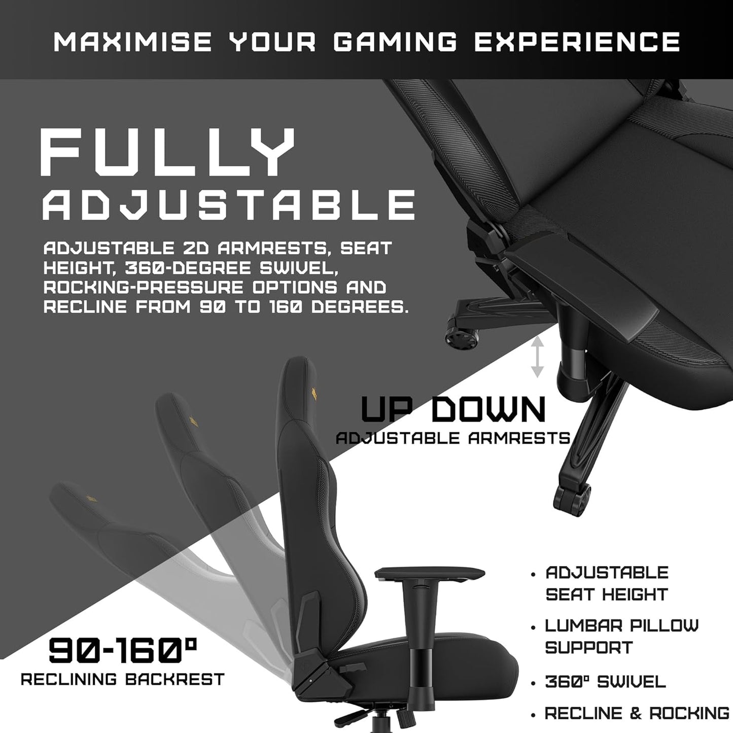 Anda Seat Phantom 3 PVC Leather Gaming Chairs for Adults - Large Wide Seat Gamer Chair with Lumbar Support, Comfortable Premium Video Game Seats with Headrest - Black Gaming Seat with Cushion