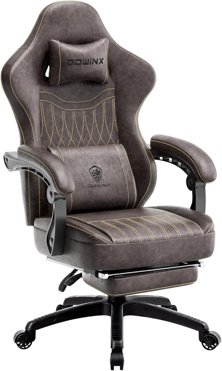 Dowinx Gaming Chair Breathable PU Leather Gamer Chair with Pocket Spring Cushion, Ergonomic Computer Chair with Massage Lumbar Support,Adjustable Swivel Task Chair with Footrest(Black)