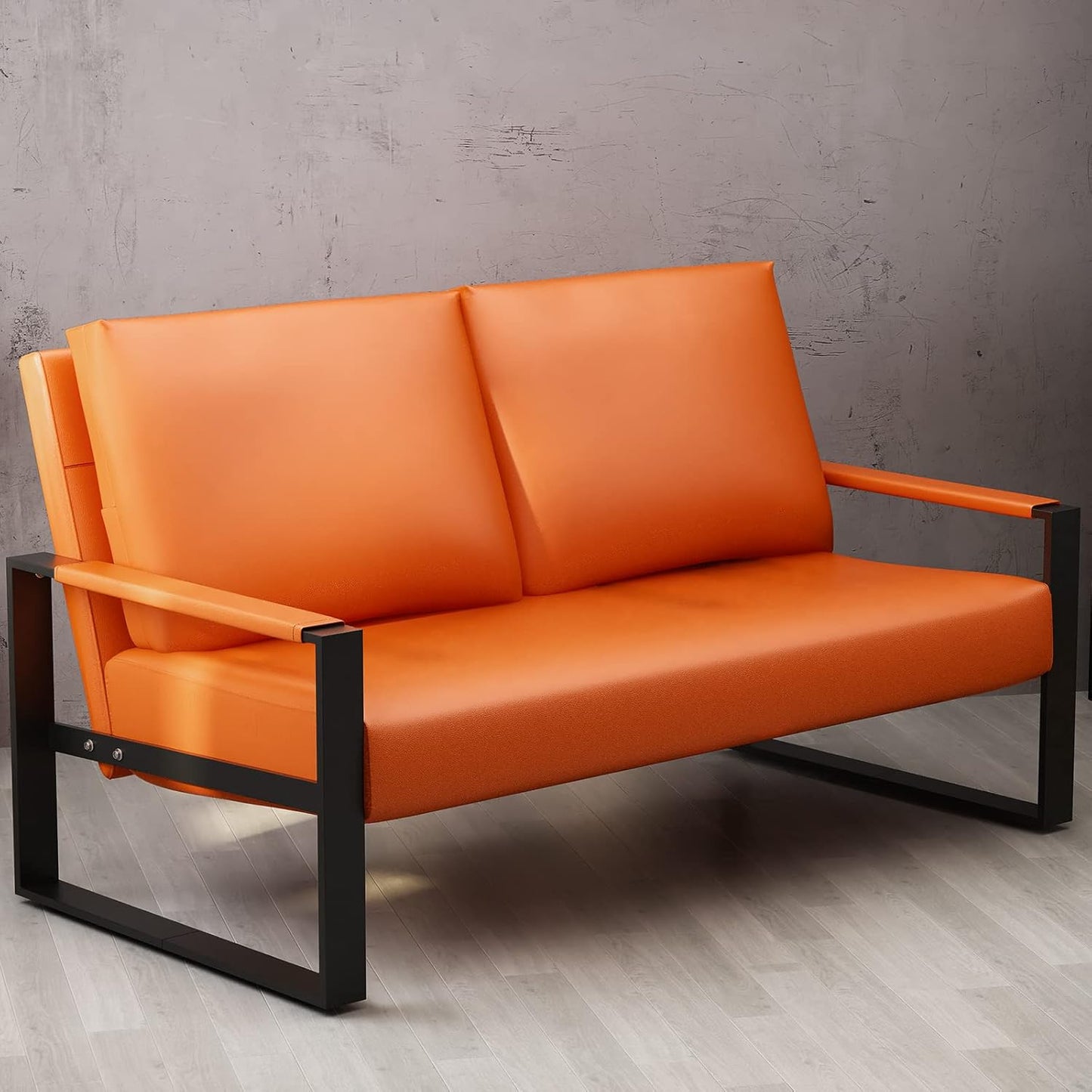 AWQM Faux Leather Couch, Mid-Century Loveseat Sofa,Upholstered Faux Leather Loveseat,Small Couch for Small Spaces,Office,Living Room,Camel