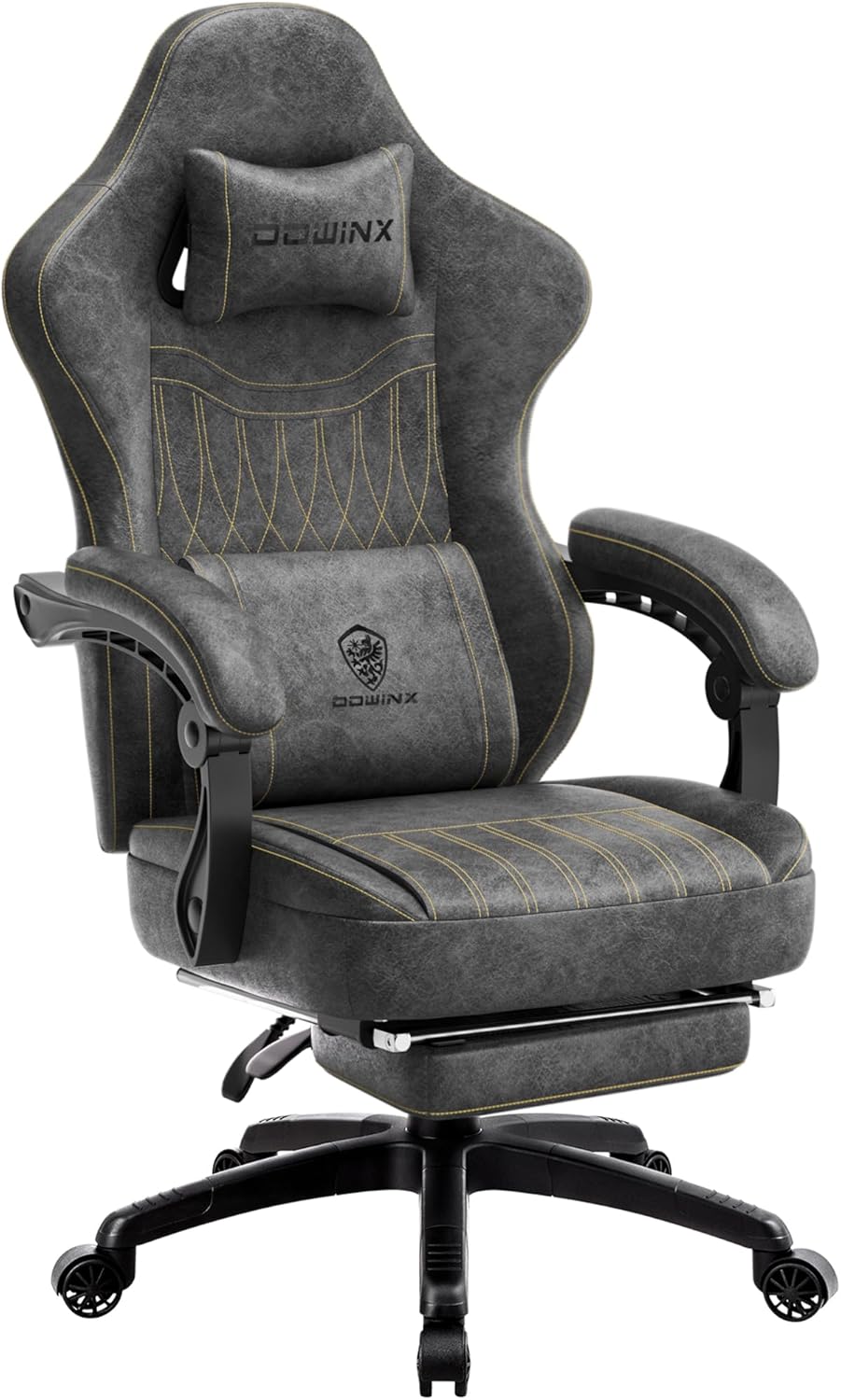 Dowinx Gaming Chair Breathable PU Leather Gamer Chair with Pocket Spring Cushion, Ergonomic Computer Chair with Massage Lumbar Support,Adjustable Swivel Task Chair with Footrest(Black)