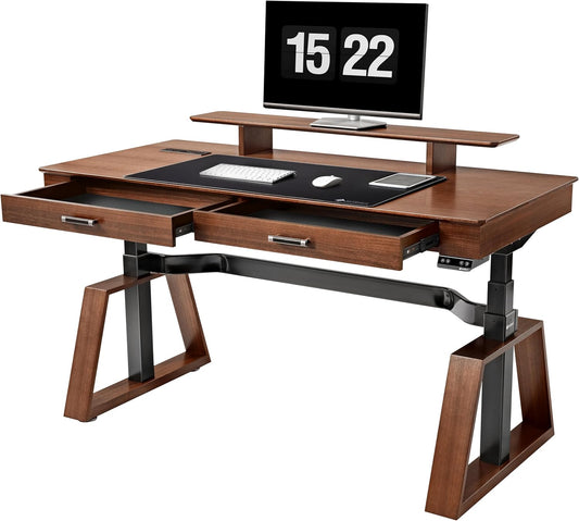 EUREKA ERGONOMIC Ark Standing Desk, 63 inch Executive Desk with Drawers,Modern Trapezoidal Leg Luxury Home Office Computer Desk w Monitor Stand Smart APP Control, Walnut