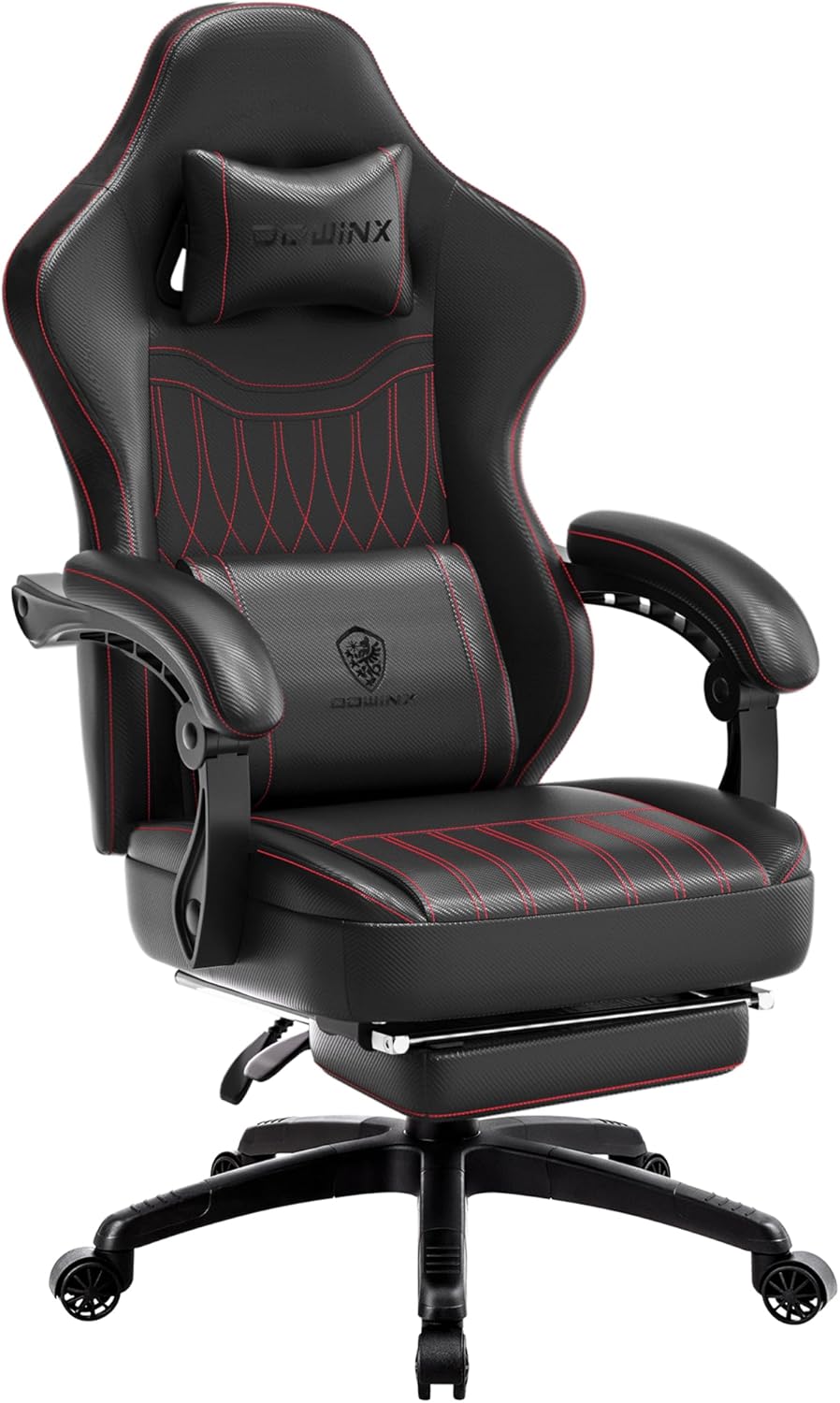 Dowinx Gaming Chair Breathable PU Leather Gamer Chair with Pocket Spring Cushion, Ergonomic Computer Chair with Massage Lumbar Support,Adjustable Swivel Task Chair with Footrest(Black)