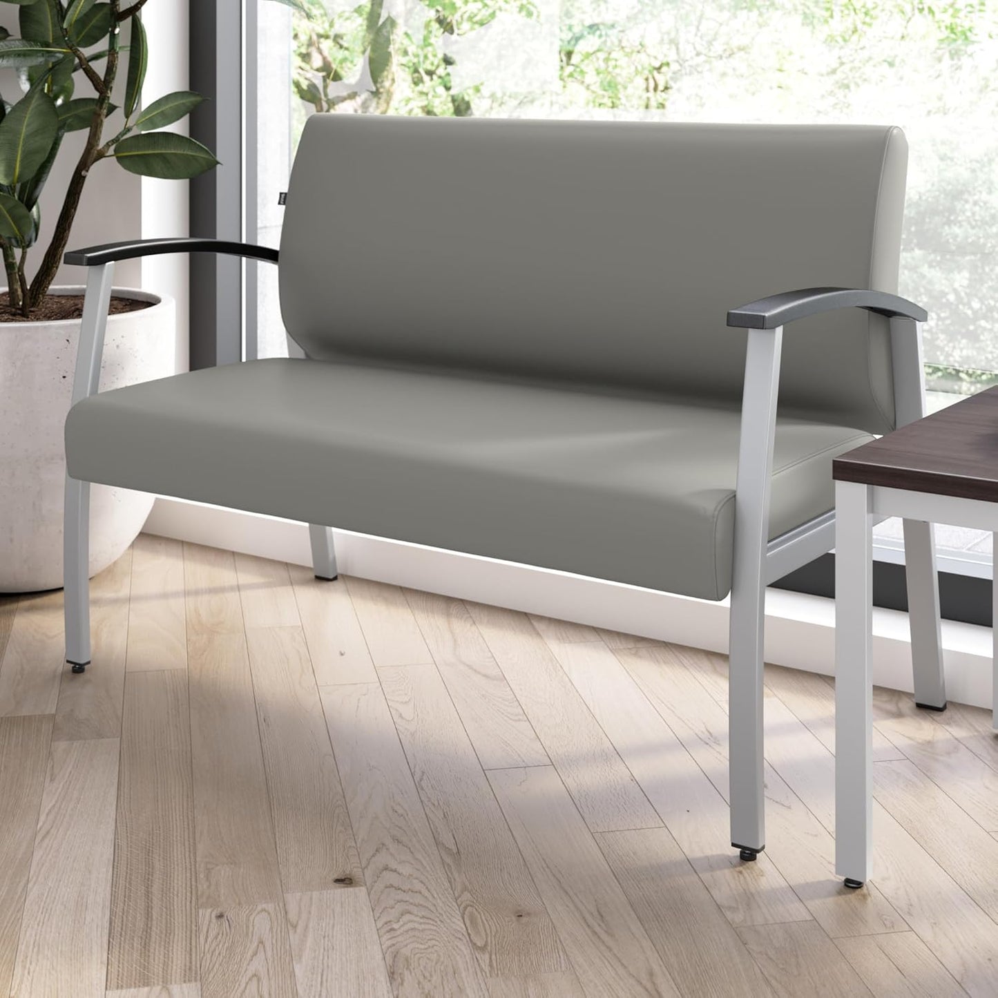Bush Business Furniture Arrive Waiting Room Loveseat with Arms in Light Gray Vinyl, Reception Area Seating for Office and Lobby