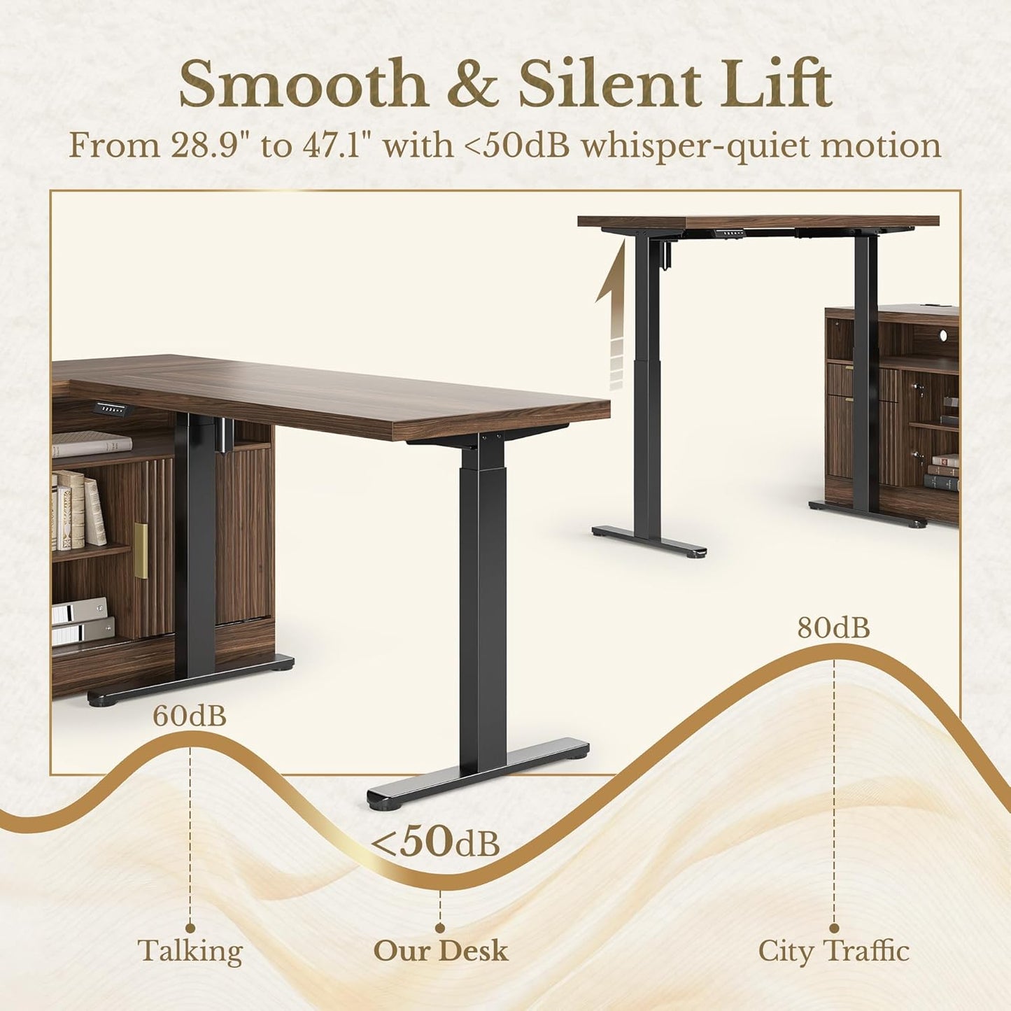 Height Adjustable Electric Standing Desk, 67 x 24 Inches Sit Stand up Desk with 2 File Cabinets, AC/USB, 1.18" Desktop, Fluted L Shaped Computer Desk for Home and Office, Black Walnut