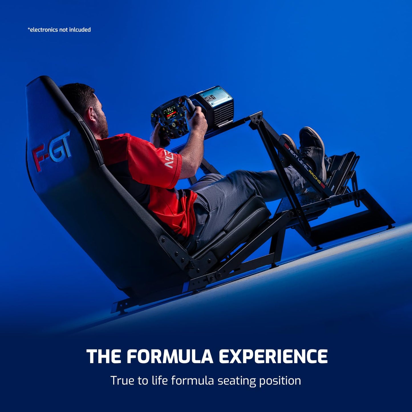 Next Level Racing F-GT Racing Simulator Cockpit. Formula and GT racing simulator cockpit compatible with Thrustmaster, Fanatec, Moza Racing on PC, Xbox and PS