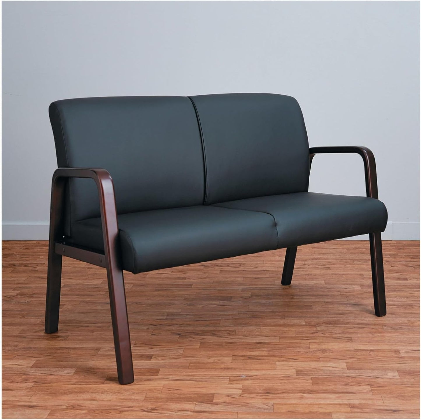 Alera Reception Lounge Series Wood Loveseat, 44.88w X 26.13d X 33h, Black/Mahogany