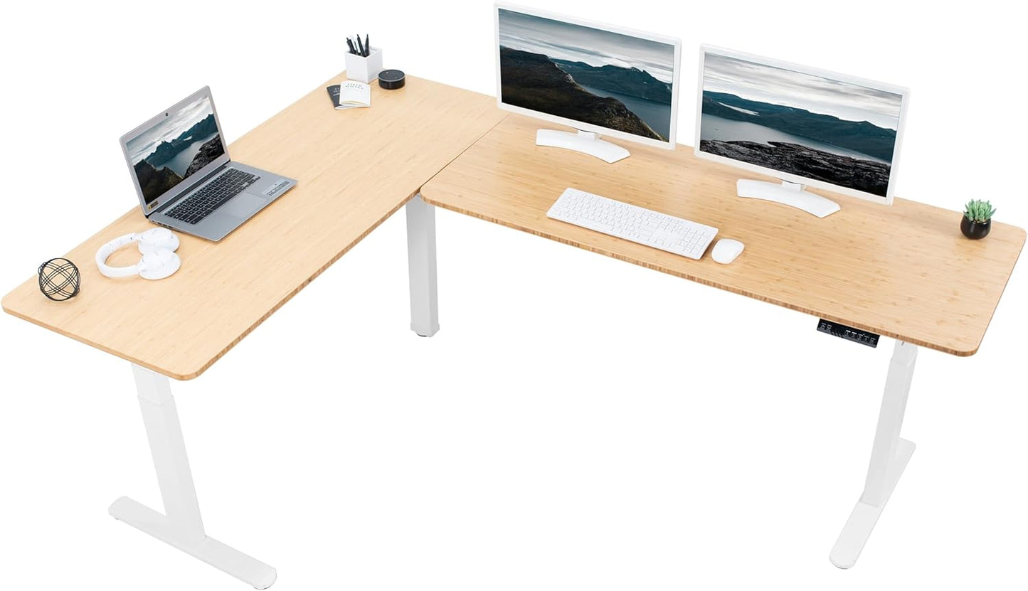 VIVO Electric 78 x 55 inch Square Corner Memory L Shaped Stand Up Desk, White Table Top, White Frame, Corner Height Adjustable Workstation, 3E-S Series, DESK-KIT-3E5SW