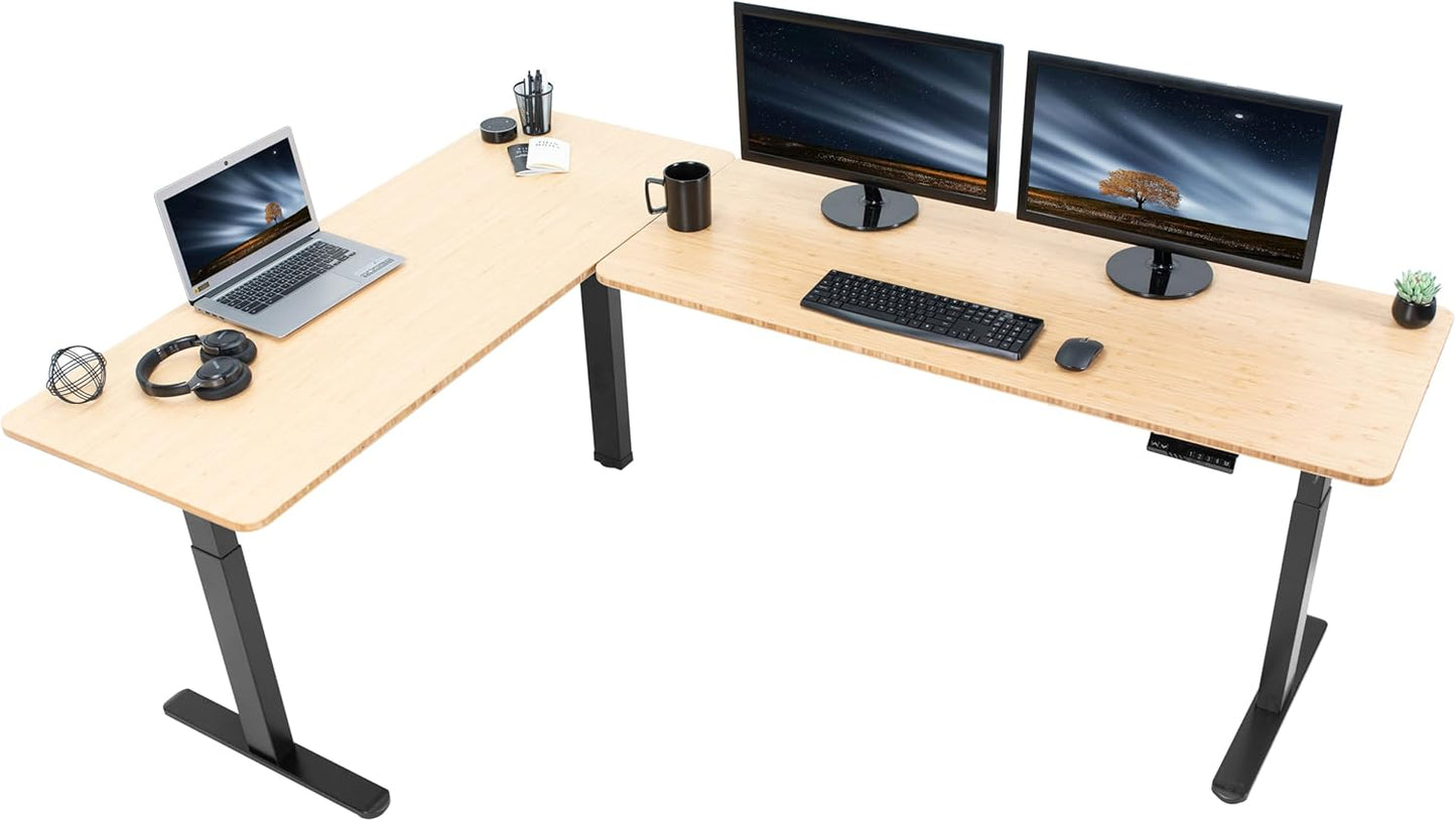 VIVO Electric 78 x 55 inch Square Corner Memory L Shaped Stand Up Desk, White Table Top, White Frame, Corner Height Adjustable Workstation, 3E-S Series, DESK-KIT-3E5SW