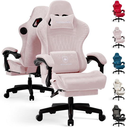 GTPLAYER Gaming Chair with Speakers, Video Game Chairs with Footrest, PC Gamer Chairs for Adults - Padded High Back Ergonomic Reclining Silla Gamer, Linkage Armrest, Ace Pro, Pink (Velvet)