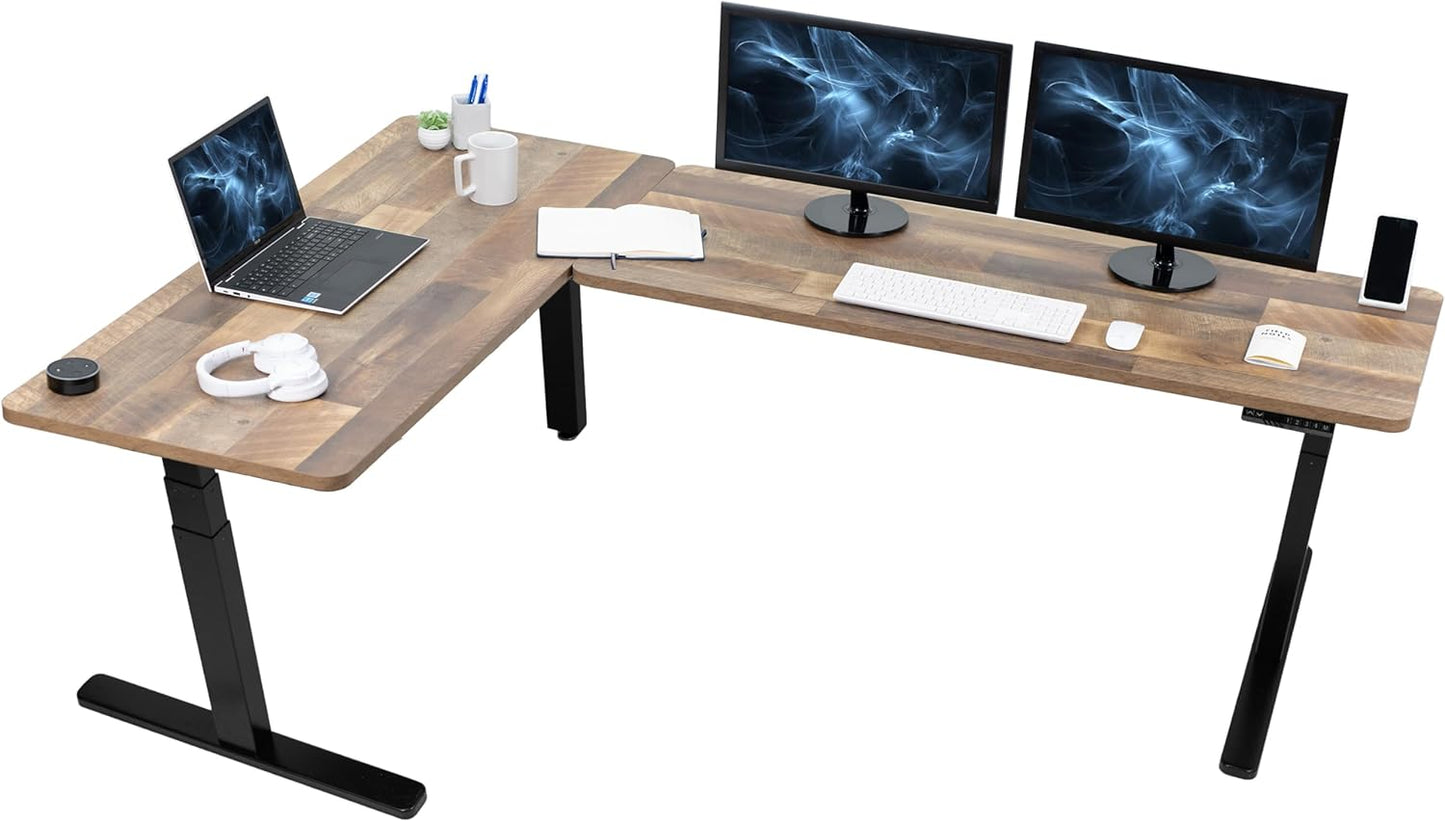VIVO Electric 78 x 55 inch Square Corner Memory L Shaped Stand Up Desk, White Table Top, White Frame, Corner Height Adjustable Workstation, 3E-S Series, DESK-KIT-3E5SW