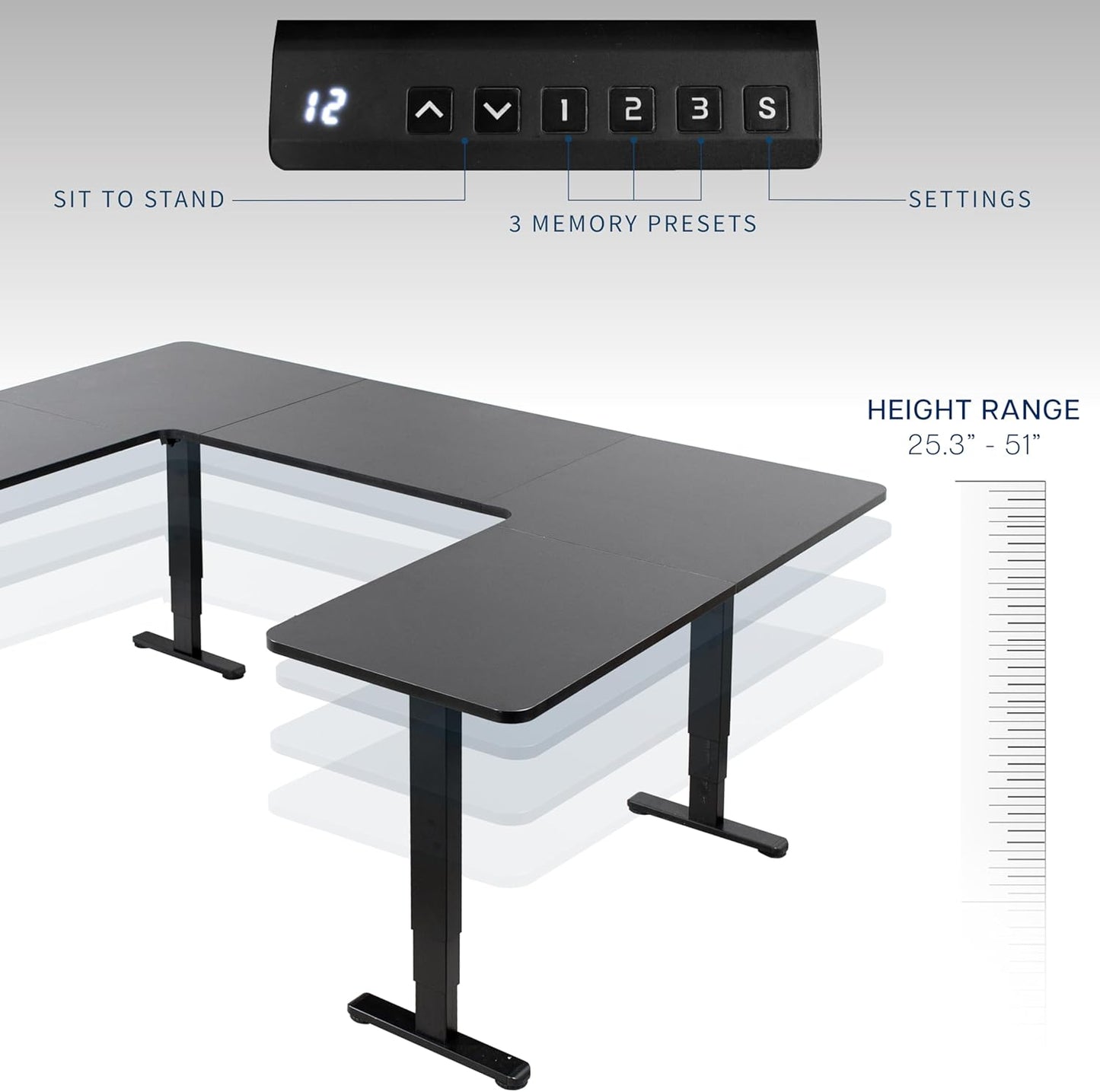 VIVO Large U-Shaped 83 x 60 in Electric Standing Desk, Memory Height Adjustment, Black Top Black Frame, DESK-E4UBB