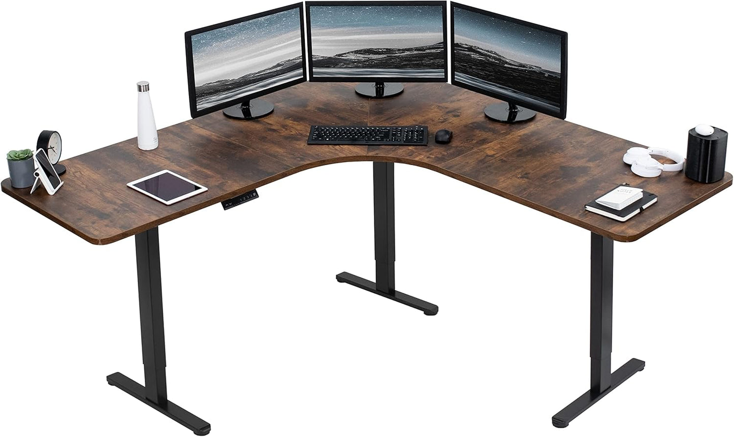 VIVO Electric Height Adjustable 71 x 71 inch Curved Corner Stand Up Desk, White Table Top, White Frame, Memory Controller, L-Shaped Workstation, E3C Series, DESK-KIT-E3CWW