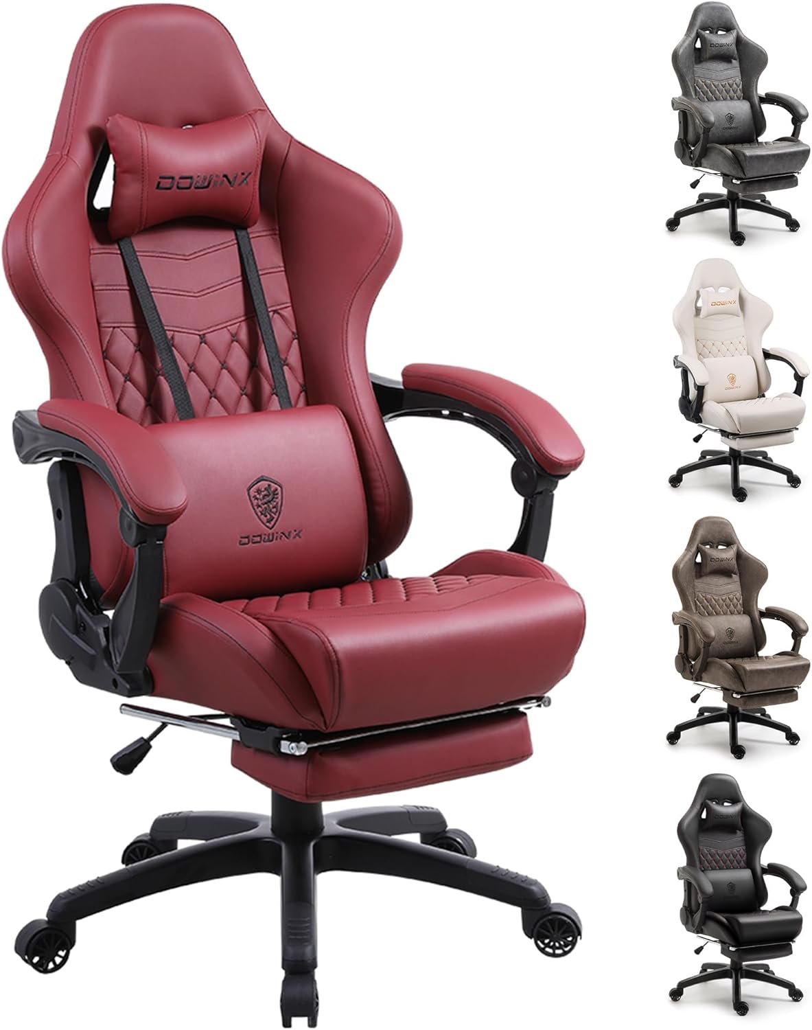 Dowinx Gaming Chair Big and Tall, Ergonomic Gamer Chair for Adults with Footrest, High Back Comfortable Computer Chair Massage Lumbar Support 350Lbs PU Leather for Office Game, Black