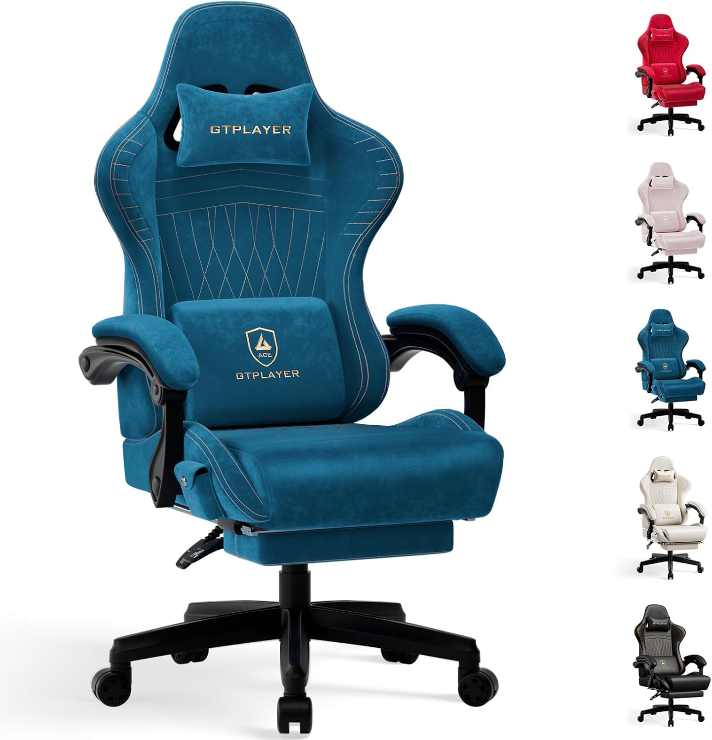 GTPLAYER Gaming Chair with Speakers, Video Game Chairs with Footrest, PC Gamer Chairs for Adults - Padded High Back Ergonomic Reclining Silla Gamer, Linkage Armrest, Ace Pro, Pink (Velvet)