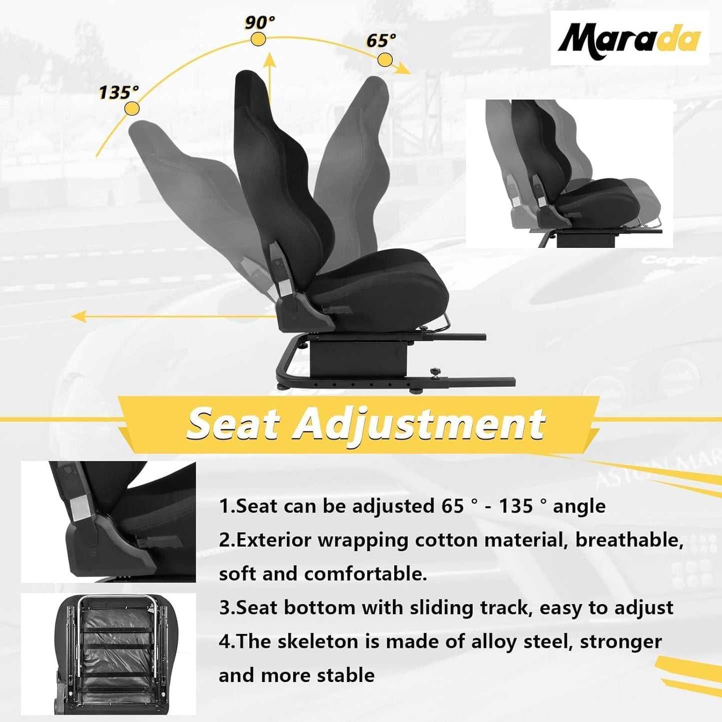 Marada Racing Simulator Cockpit Seat with Black Seat and Bolts Suitable Adjustable Portable Sim Gaming Frame Stand Real Driving & Flying Simulation Split Cockpit