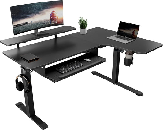 EUREKA ERGONOMIC Standing Desk (61"x43")- L Shaped Desk with Keyboard Tray Adjustable Height Sit Stand Computer Desk Corner Gaming Ergo Desk w Memory Presets, Monitor Stand, LED/USB/Dual Motor, Right