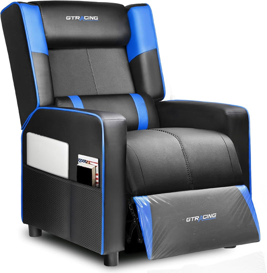 GTRACING Gaming Recliner Chair for Living Room Racing Style Single PU Leather Gaming Sofa for Adults Modern Game Recliners Ergonomic Comfortable Home Theater Seating, Blue