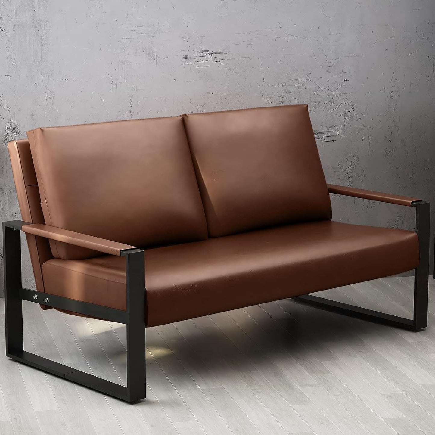 AWQM Faux Leather Couch, Mid-Century Loveseat Sofa,Upholstered Faux Leather Loveseat,Small Couch for Small Spaces,Office,Living Room,Camel
