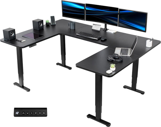 VIVO Large U-Shaped 83 x 60 in Electric Standing Desk, Memory Height Adjustment, Black Top Black Frame, DESK-E4UBB
