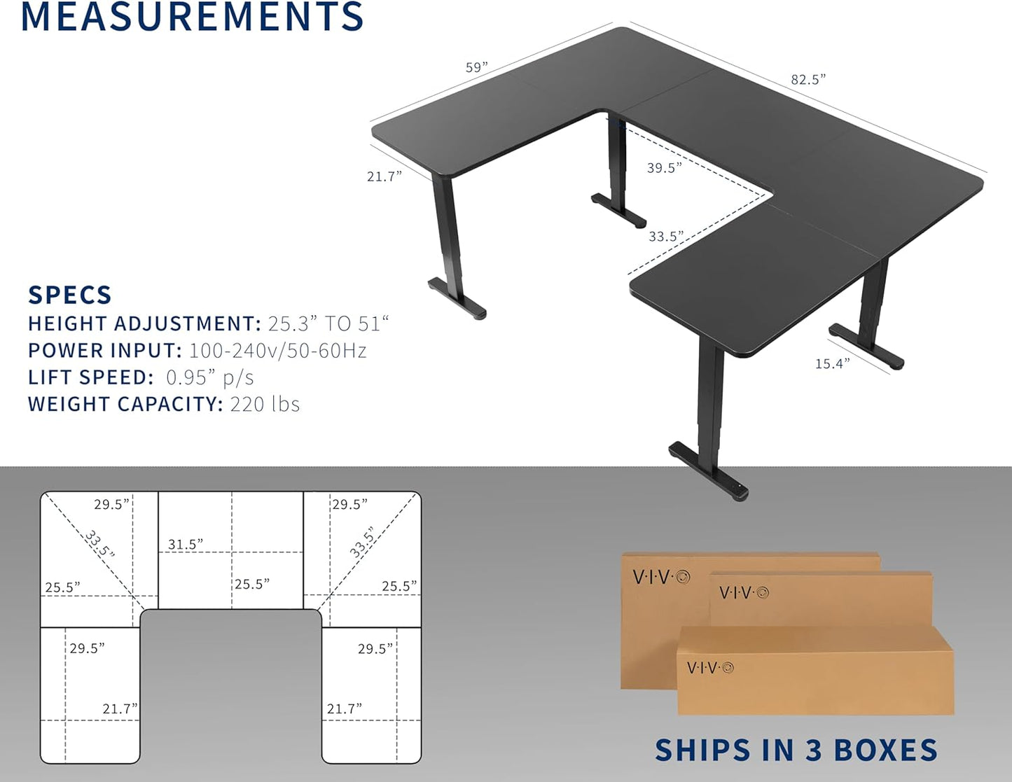 VIVO Large U-Shaped 83 x 60 in Electric Standing Desk, Memory Height Adjustment, Black Top Black Frame, DESK-E4UBB